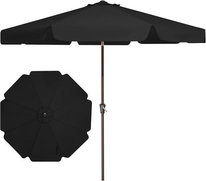 JEAREY 9 FT Patio Umbrella Outdoor, Table Umbrellas Market Umbrella w/Push Button Tilt/Crank, 8 Sturdy Ribs(black)