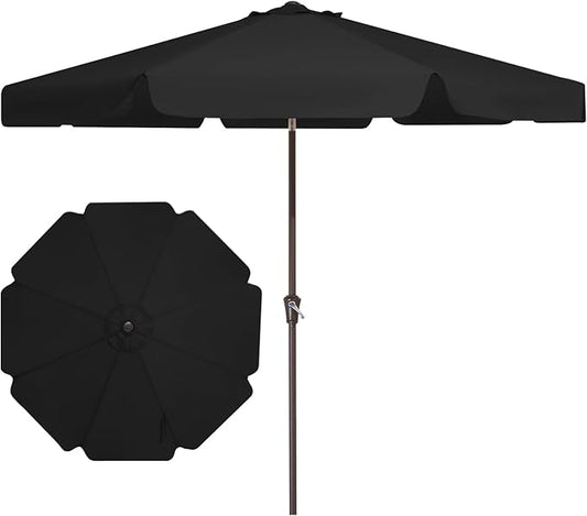 JEAREY 9 FT Patio Umbrella Outdoor, Table Umbrellas Market Umbrella w/Push Button Tilt/Crank, 8 Sturdy Ribs(black)