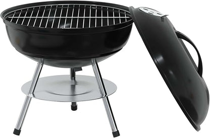 Portable Charcoal Grill for Outdoor Cooking, Compact Round BBQ Barbecue Grill with Lid, Air Vent, Ash Basin and Cooking Grate for Garden, Patio, Camping, Backyard, Black, 14.37 x 14.37 x 15.75 in