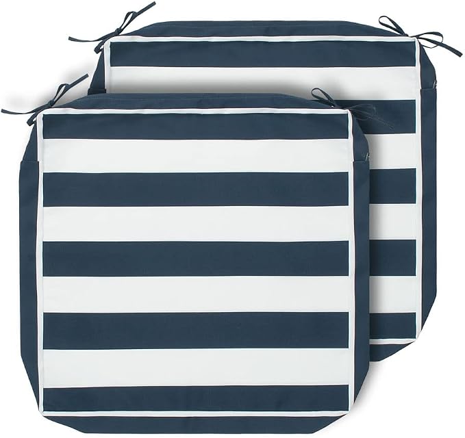 Magpie Fabrics Indoor Outdoor Cushion Cover Replacement 2 Pack, NO Insert! Water Repellent Slipcover with Ties Christmas Decor for Patio Garden Chair Seat Sofa Bench Wicker(Navy White, 24x24x4 Inch)