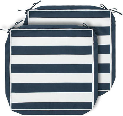 Magpie Fabrics Indoor Outdoor Cushion Cover Replacement 2 Pack, NO Insert! Water Repellent Slipcover with Ties Christmas Decor for Patio Garden Chair Seat Sofa Bench Wicker(Navy White, 24x24x4 Inch)