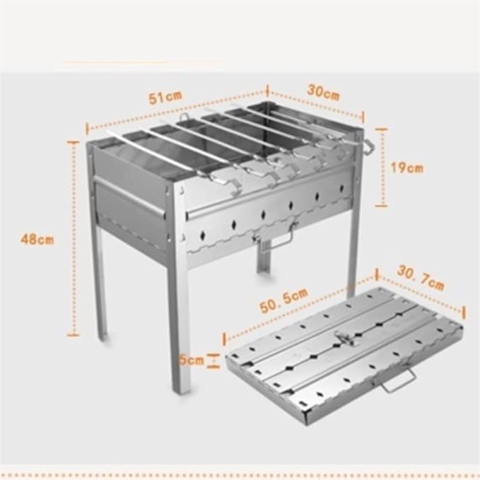 Outdoor Picnic Charcoal Barbecues BBQ Grill Portable Foldable Large Barbecue Rack Carbon Charcoal Outdoor Barbecue Grill Outdoor Grill(51X30X48cm)