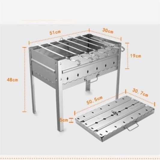Outdoor Picnic Charcoal Barbecues BBQ Grill Portable Foldable Large Barbecue Rack Carbon Charcoal Outdoor Barbecue Grill Outdoor Grill(51X30X48cm)