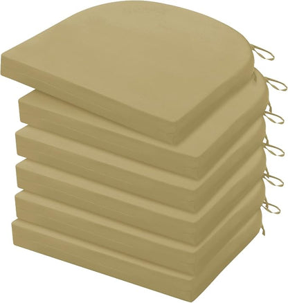 HARBOREST Outdoor Chair Cushions Set of 6, Water Resistant Patio Chair Cushions with Ties, Outdoor Seat Cushions for Patio Furniture, 17"x16"x2", Khaki