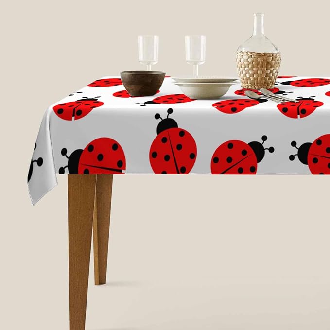 TKS MITLAN Tablecloth Red Ladybug Table Cloth Rectangle Table 60 x 84 Inch Cute Round Dots Skin Fun Cartoon Kitchen Decorations for Home Dinner Party