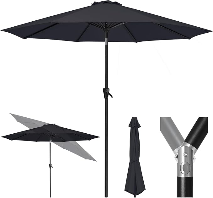 Tempera Patio Market Outdoor Table Umbrella with Push Button Tilt and Crank, Large Sun Umbrella with Sturdy Pole & Fade Resistant Canopy, Easy to Set