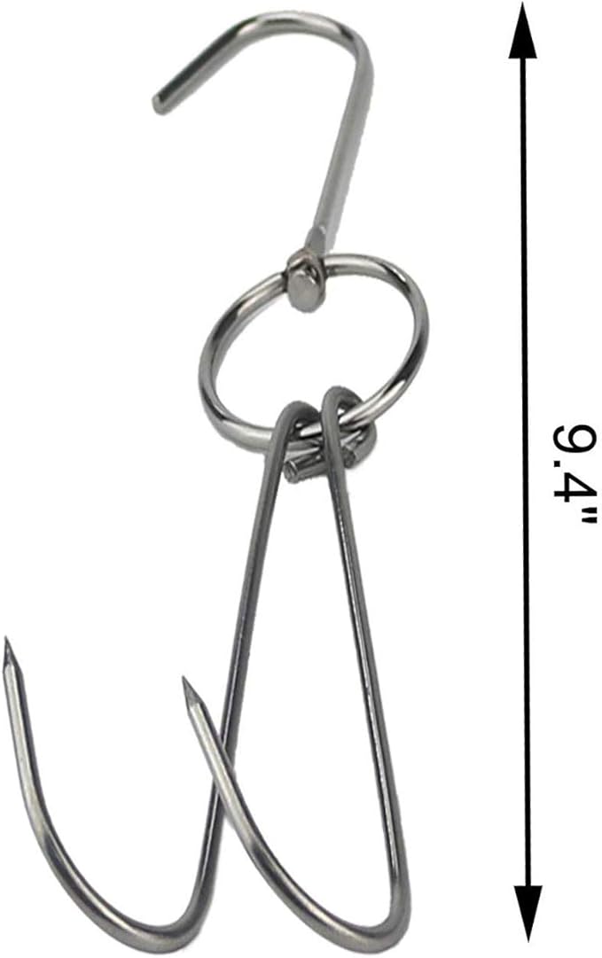 TIHOOD 6PCS 9.4" Stainless Steel Double Meat Hooks Roast Duck Bacon Shop Hook BBQ Grill Hanger Cooking Tools Accessories (6 Packs)