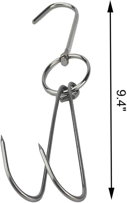 TIHOOD 6PCS 9.4" Stainless Steel Double Meat Hooks Roast Duck Bacon Shop Hook BBQ Grill Hanger Cooking Tools Accessories (6 Packs)
