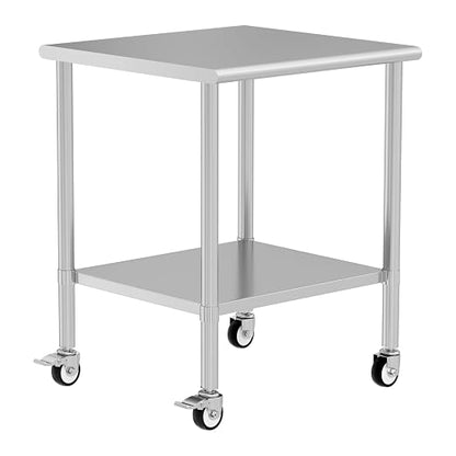 Stainless Steel Table with Wheels 30" x 30" Utility Worktable with Adjustable Undershelf for Commercial Kitchen, Garage, Restaurant