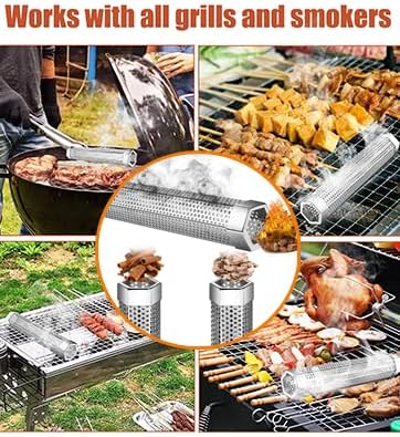Smoke Tube for Pellet Smoker SROKIO 6 Inch Smoker Tube BBQ Stainless Steel for Pellet Smoker Hot or Cold Smoker Accessories, with Brush