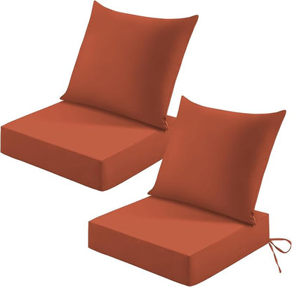 Patio Cushions for Outdoor Furniture, 24x24 Outdoor Couch Cushions, Waterproof & Fade-Resistant Patio Chair Cushions with Removable Cover, Replacement Outdoor Deep Seat Cushion, Spice (Set of 2)