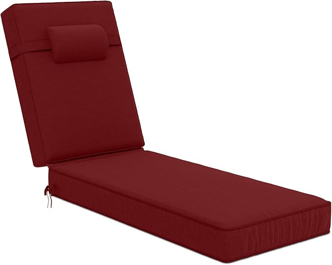 80 x 26 x 4 Inch Olefin Chaise Lounge Cushions, Lounge Chair Cushions with Headrest for Outdoor Furniture - Weather and Fade Resistant Patio Replacement Furniture Lounge Chair Cushion