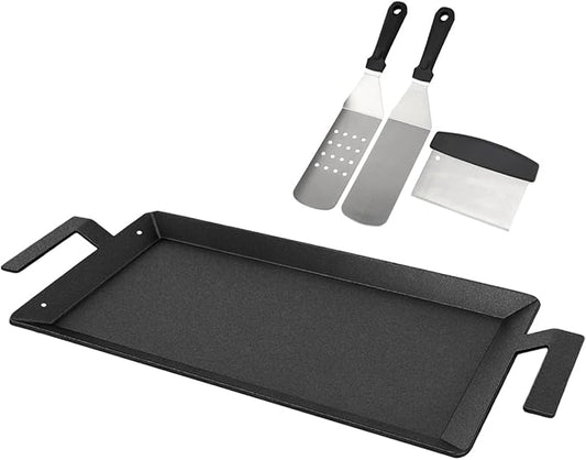 Carbon Steel Griddle for Gas Grill with Spatula Set, 24" x 10" Flat Top Griddle for Stove Top, Induction & Electric Cooktop, Double Burner Griddle Pan, Nonstick Cookware Griddle Insert