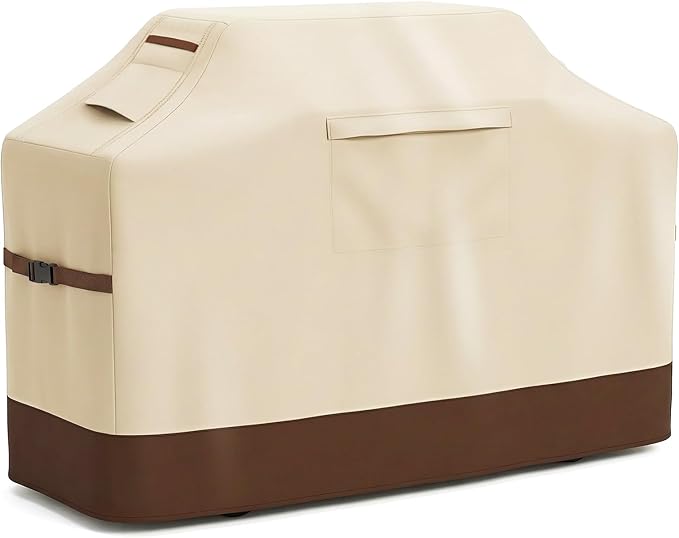 Vailge Grill Cover for Outdoor Grill, 65-inch Waterproof BBQ Cover,600D Heavy Duty Gas Grill Cover, UV & Dust & Rip & Fading Resistant,Suitable for Weber, Brinkmann, Char Broil Grills and More,Beige