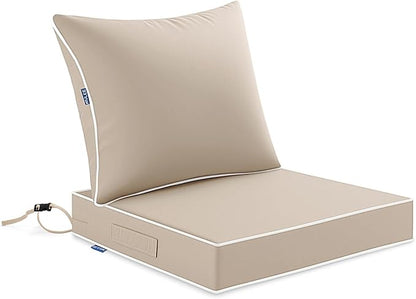 MIULEE Beige Outdoor Seat Cushion 24x24 Inch Waterproof Cushion | Deep Seat and Back Cushion for Patio Furniture Chair Sofa Couch, Fade Resistant, Handle and Adjustable Straps