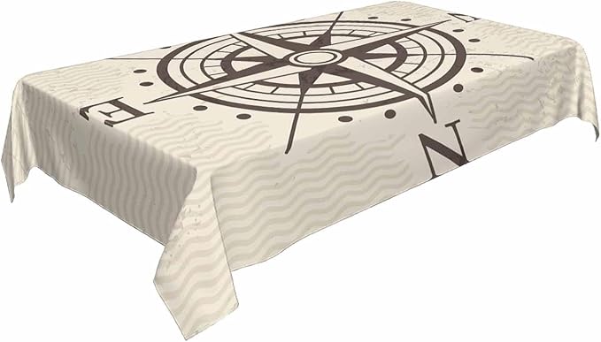 TKS MITLAN Tablecloth Compass Table Cloth Rectangle Table 60 x 84 Inch Vintage Wind Road Map E N W S Direction Adventure Travel Kitchen Decorations for Home Dinner Party