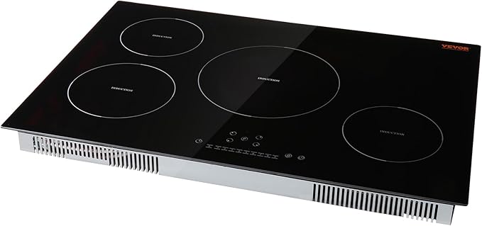 VEVOR Electric Cooktop, 4 Burners, 30'' Induction Stove Top, Built-in Magnetic Cooktop 7500W, 9 Heating Level Multifunctional Burner, LED Touch Screen w/Child Lock & Over-Temperature Protection