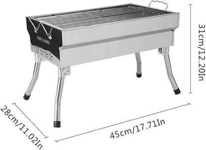 Folded Charcoal BBQ Grill Set Stainless Steel Portable Folding Charcoal Barbecue Grill Barbecue Tool Kits for Outdoor Picnic Patio Backyard Camping Cooking (B)