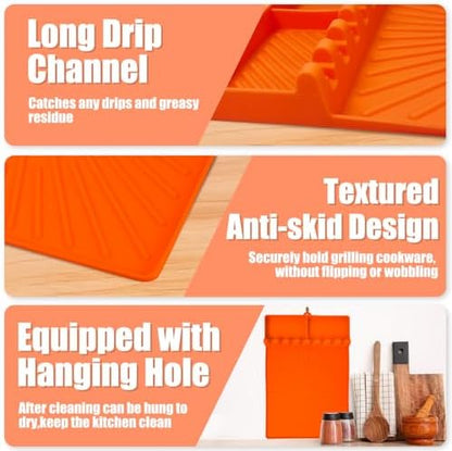 Koolstuffs 1 Pack Silicone Side Shelf Griddle Tools Spatula Mat+2 Pack Silicone Grease Cup Liners for Blackstone 36 28 22 17 Inch Griddle