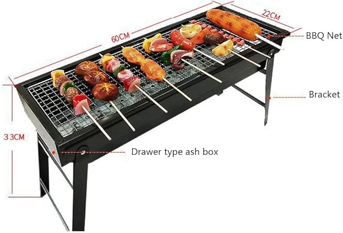 Portable BBQ Grill Folding Charcoal Barbecues Grill Stainless Steel BBQ Camping Grill for Outdoor Barbecue Lovers Picnics Park Beach Party for 3-5 People 60 x 22 x 33 cm (Size : A)