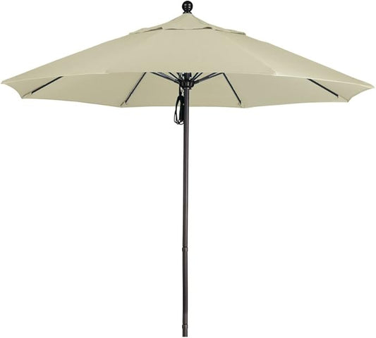 California Umbrella 9' Round Aluminum/Fiberglass Umbrella, Push Open, Bronze Pole, Sunbrella Canvas Fabric