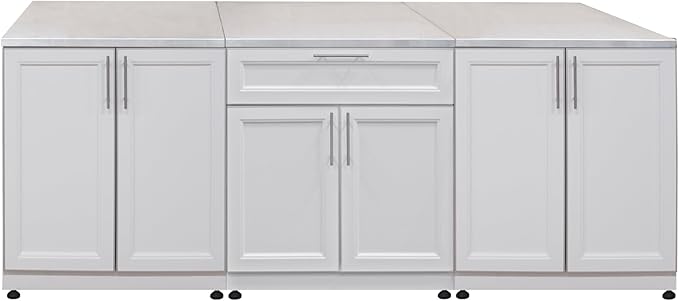 Blue Sky Outdoor Living White Shaker 3-Piece Outdoor Kitchen Combo Set 10 – Weatherproof Modular Storage Cabinets