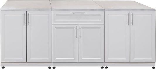 Blue Sky Outdoor Living White Shaker 3-Piece Outdoor Kitchen Combo Set 10 – Weatherproof Modular Storage Cabinets