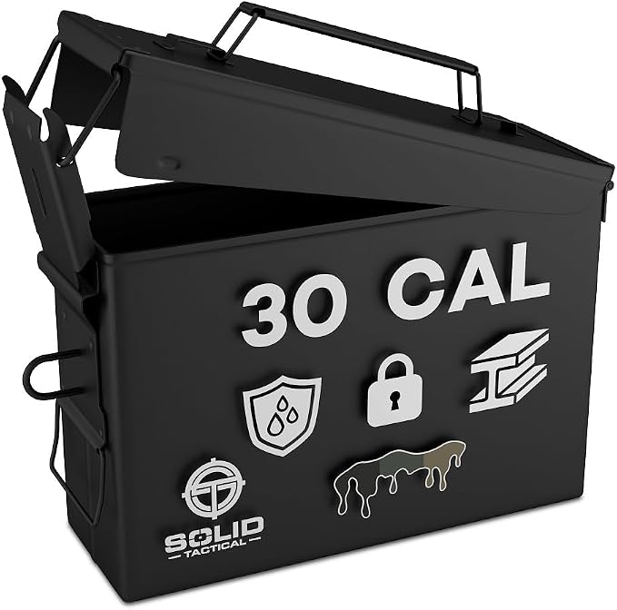 Lockable Metal Ammo Storage Box - Military & Army Steel Ammo Can for Ammunition Storage - Waterproof Ammo Crate Utility Box