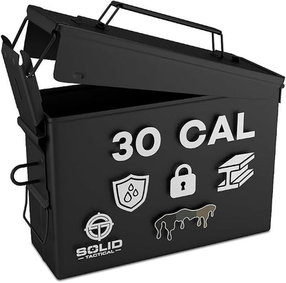 Lockable Metal Ammo Storage Box - Military & Army Steel Ammo Can for Ammunition Storage - Waterproof Ammo Crate Utility Box