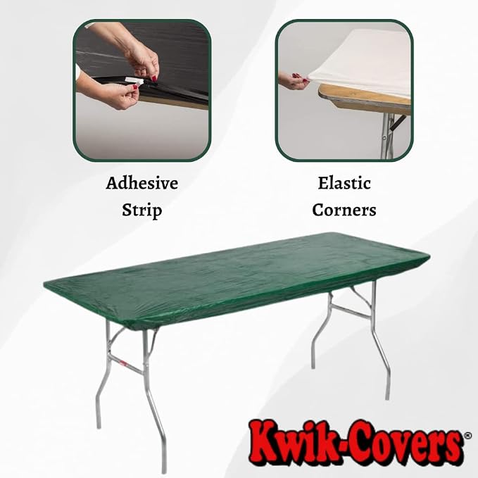 10 Pack of Rectangular Plastic Table Covers - 6' Foot or 8' Foot Options - Indoor or Outdoor Fitted Table Covers (Table NOT Included) (Hunter Green, 30" x 96" (8' ft))
