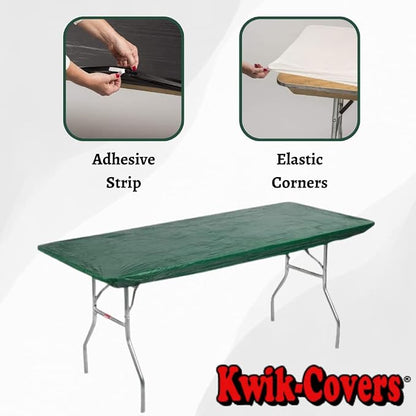 10 Pack of Rectangular Plastic Table Covers - 6' Foot or 8' Foot Options - Indoor or Outdoor Fitted Table Covers (Table NOT Included) (Hunter Green, 30" x 96" (8' ft))
