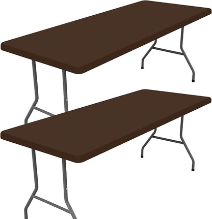 Moosfor 2 Pack Rectangle Spandex Fitted Table Cloth, 5FT Elastic Tablecloth | Washable Picnic Table Cover, Stretch Waterproof Table cloths for Party, Patio, Dining, Kitchen, 30" x 60", Coffee