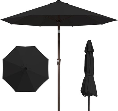 9FT Patio Umbrella Outdoor Table Umbrella w/Push Button Tilt and Crank, 8 Sturdy Ribs, UV Resistant Waterproof Market Umbrella for Pool, Deck, Backyard, Garden, Black
