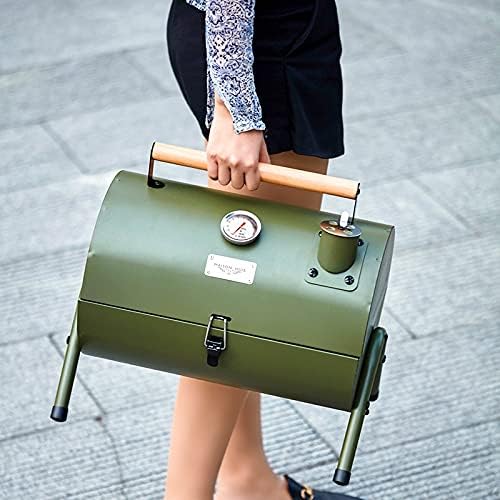 Portable Charcoal Barbecue Grill Outdoor BBQ Grill with Stainless Steel Grill Patio Camping Picnic Barbecue Stove Suitable for Car Picnic 3-5 People (Color : Green)