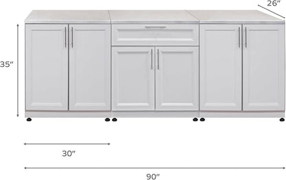 Blue Sky Outdoor Living White Shaker 3-Piece Outdoor Kitchen Combo Set 10 – Weatherproof Modular Storage Cabinets