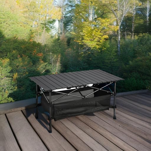 WUROMISE Lightweight Aluminum Folding Camping Table (37.13” x 21.57” x 19.69”), Portable Roll-Up Design for Outdoor, Camping, Beach, BBQ, Patio, and Picnic, Durable & Waterproof with Carrying Bag
