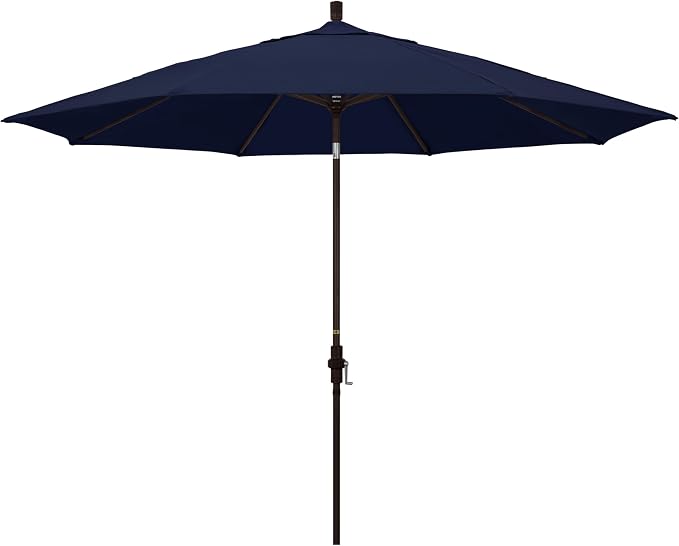 California Umbrella 11Ft Premium Patio Umbrella, Hand-Crank, Tilt-Collar, Bronze Frame, Solution Dyed Navy Fabric