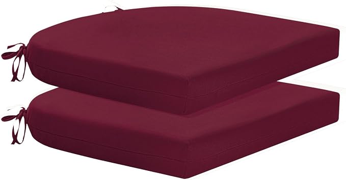 HARBOREST Outdoor Chair Cushions Set of 2, Water Resistant Patio Chair Cushions with Ties, Outdoor Seat Cushions for Patio Furniture, 17"x16"x2", Burgundy