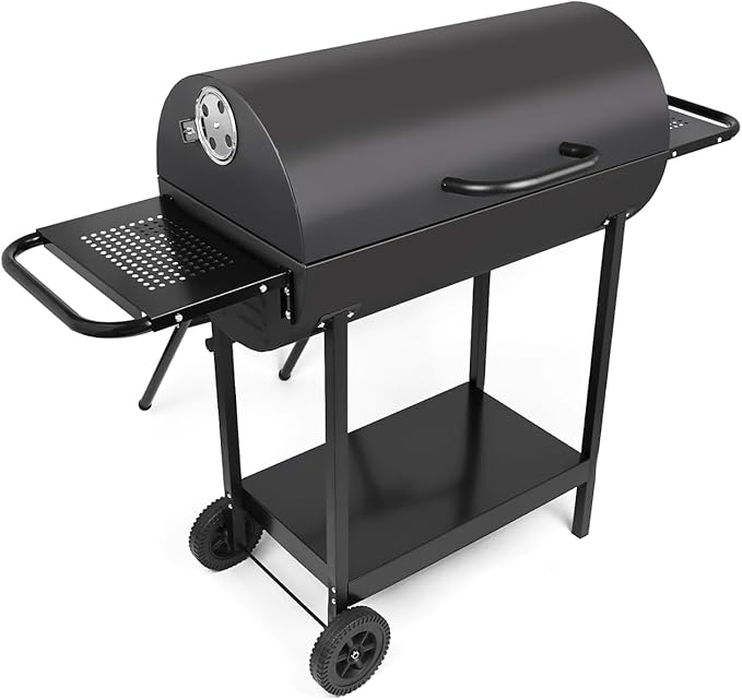Double Charcoal Barrel Grill with Two Side Shelf, Stainless Steel Heavy Duty Grill For Outdoor Camping Backyard Picnic Party