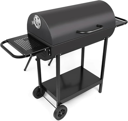 Double Charcoal Barrel Grill with Two Side Shelf, Stainless Steel Heavy Duty Grill For Outdoor Camping Backyard Picnic Party