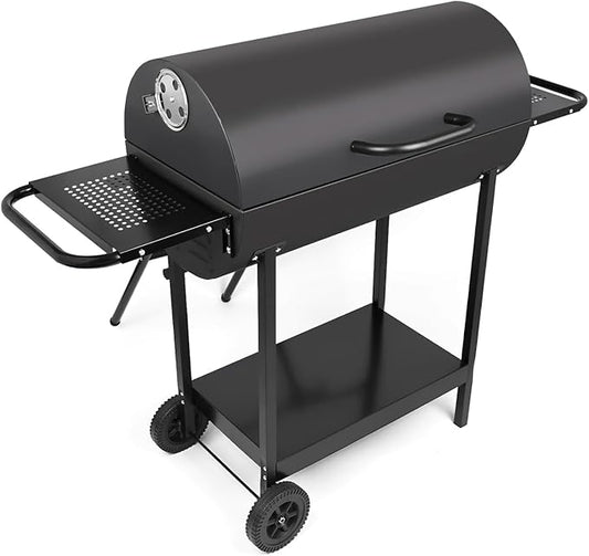 Double Charcoal Barrel Grill with Two Side Shelf, Stainless Steel Heavy Duty Grill For Outdoor Camping Backyard Picnic Party