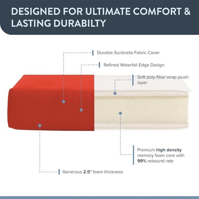 California Umbrella Outdoor Dining Chair, Set of 4 Patio Seat Cushions, 20 x 40 Inch, Premium Outdoor Memory Foam, Fade Resistant, Sunbrella Fabric, Fabric Ties, Melon