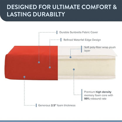 California Umbrella Outdoor Dining Chair, Set of 4 Patio Seat Cushions, 20 x 40 Inch, Premium Outdoor Memory Foam, Fade Resistant, Sunbrella Fabric, Fabric Ties, Melon