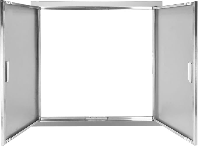 Outdoor Kitchen Door 31" W x 31" H Stainless Steel BBQ Double Access Door Flush Mount Vertical Wall Doors with Handle Suitable for Grilling Station Outside Cabinet Outdoor Kitchen