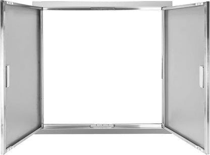 Outdoor Kitchen Door 31" W x 31" H Stainless Steel BBQ Double Access Door Flush Mount Vertical Wall Doors with Handle Suitable for Grilling Station Outside Cabinet Outdoor Kitchen