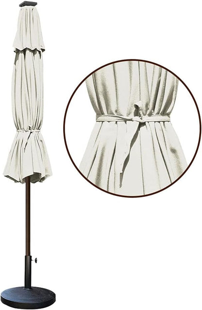 EliteShade USA 10-Year-Non-Fading 9ft Market Patio Umbrella, Commercial Grade Table Sun Umbrella with 80 Solar LED Lights, Crank Open, Windproof & UPF 50+ UV Protection for Garden, Deck, Pool, Backyard, Natural