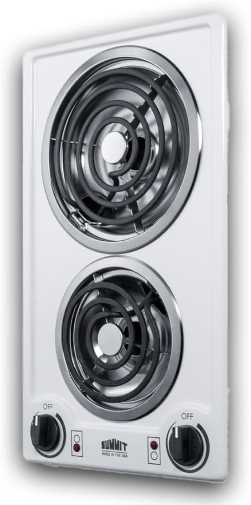 Summit 12" 2 Burner Electric Cooktop. 115 Volt Coil Electric Cooktop, ADA compliant, White- CCE211WH
