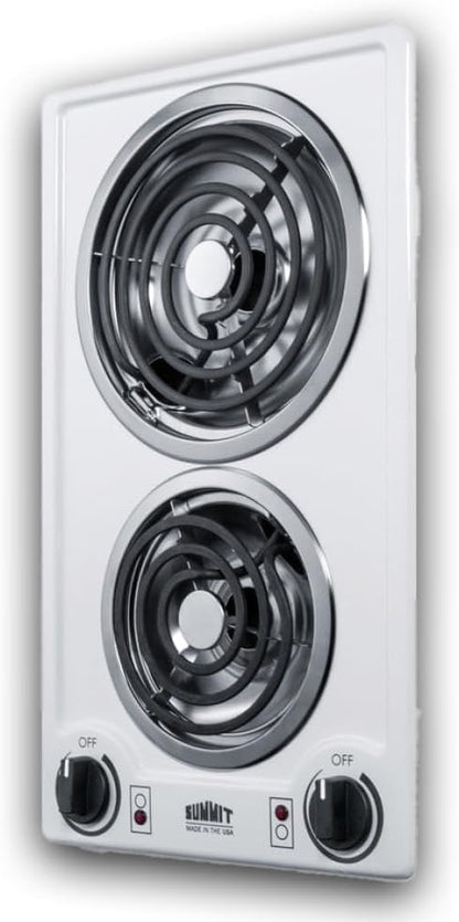 Summit 12" 2 Burner Electric Cooktop. 115 Volt Coil Electric Cooktop, ADA compliant, White- CCE211WH