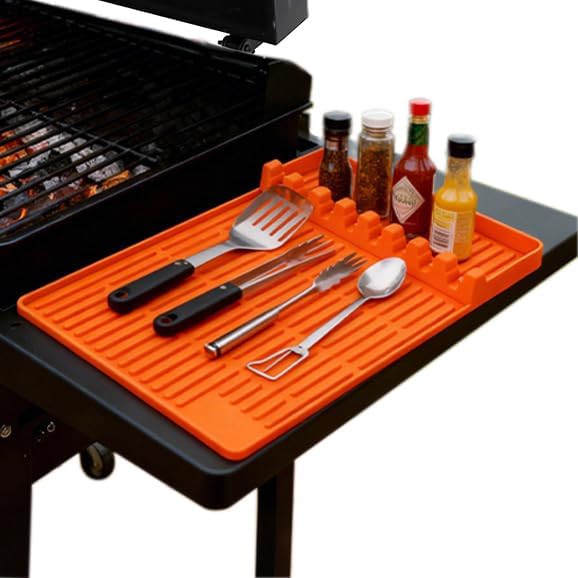 Silicone Grill Mat Compatible with Blackstone, Silicone Griddle Tools Mat with Drip Pad, Spatula Mat for Outdoor Grill Kitchen Counter