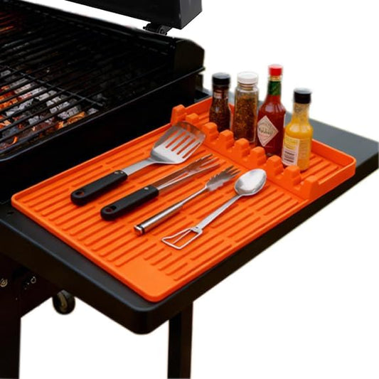 Silicone Grill Mat Compatible with Blackstone, Silicone Griddle Tools Mat with Drip Pad, Spatula Mat for Outdoor Grill Kitchen Counter